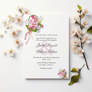 Invitation Vintage rose lilas blanc bouquet Mariage