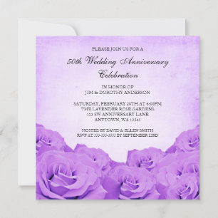 Invitation Vintage Rose pourpre 50e anniversaire de Mariage