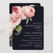 Invitation Vintage Rose Rose Blue Graduation (Devant / Derrière)