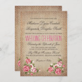 Invitation Vintage rose Roses Rustique Burlap Mariage Invite (Devant / Derrière)