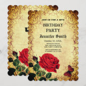 Invitation vintage rose rouge rétro élégante (Devant / Derrière)