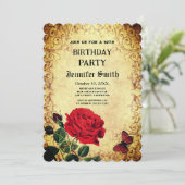 Invitation vintage rose rouge rétro élégante (Debout devant)