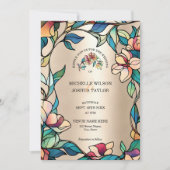 Invitation Vintage rose Turquoise Vitrail Art Nouveau (Devant)