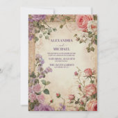 Invitation Vintage rose violet Rose Floral Mariage (Devant)