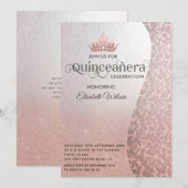 Invitation Vintage rosegold luxe damask tiara Quinceañera (Devant / Derrière)