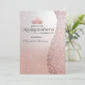 Invitation Vintage rosegold luxe damask tiara Quinceañera (Debout devant)