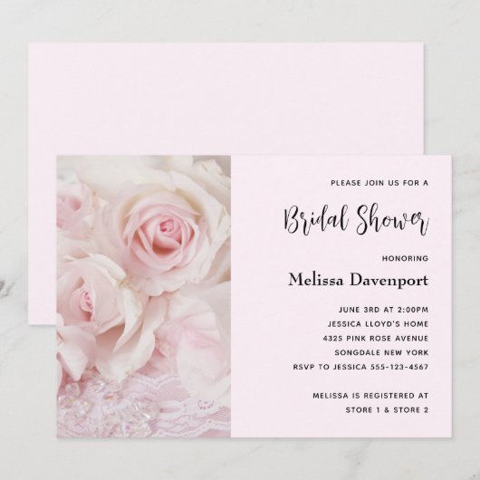 Invitation Vintage Roses Roses & Élégant Dentelle - Réception (Devant / Derrière)