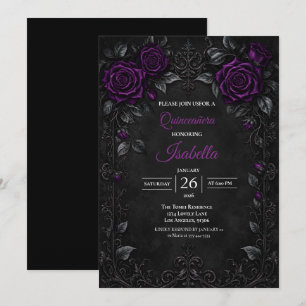 Invitation Vintage roses violettes Quinceañera