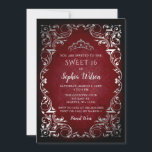 Invitation Vintage Rouge Argent Princesse Tiara Sweet 16<br><div class="desc">Elégante Vintage Argent Rouge Princesse Tiara Sweet 16 Invitation Anniversaire</div>