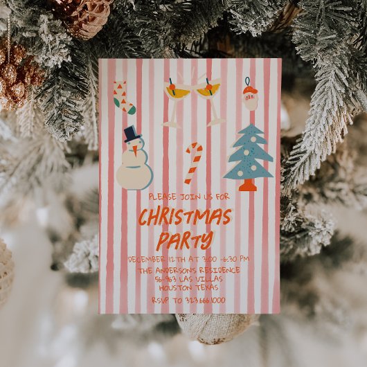 Invitation Vintage Rouge Illustré Fête de Noël triée