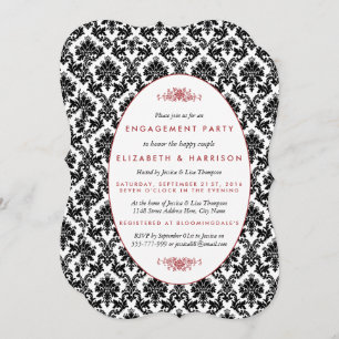 Invitation Vintage Rouge, Noir, Blanc Damas