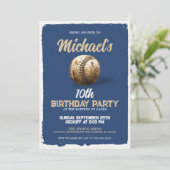 Invitation Vintage Royal Blue Baseball Thème Anniversaire (Debout devant)