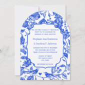 Invitation Vintage Royal Blue Floral Inséparable Mariage (Devant)