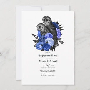 Invitation Vintage Royal Blue Owls Gothique Engagement Party