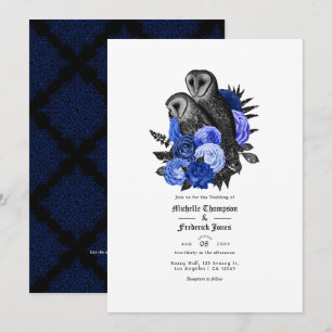 Invitation Vintage Royal Blue Owls Gothique Mariage QR Code