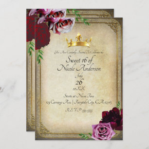 Invitation Vintage Royal Couronne sombre Floral Sweet 16 Part