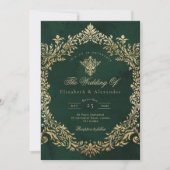 Invitation Vintage Royal Emerald Gold Mariage (Devant)