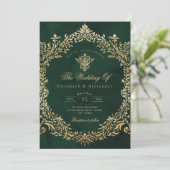 Invitation Vintage Royal Emerald Gold Mariage (Debout devant)