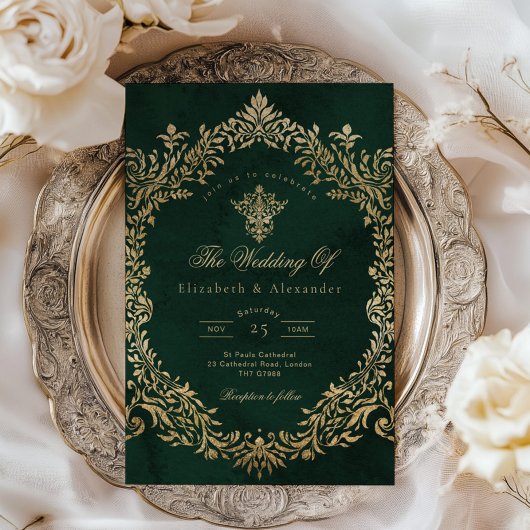 Invitation Vintage Royal Emerald Gold Mariage