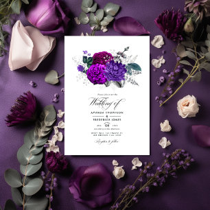 Invitation Vintage Royal Purple et Silver Floral Mariage