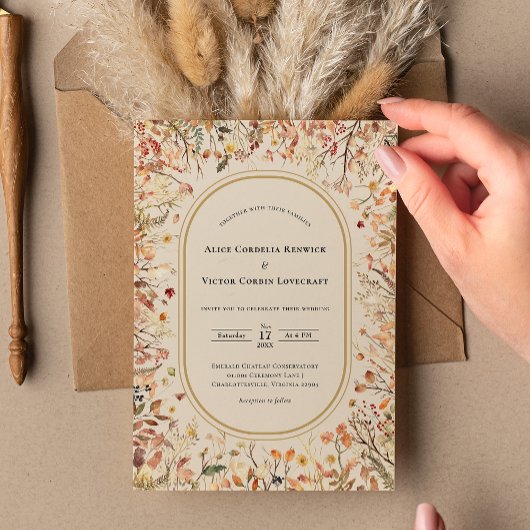 Invitation Vintage Russe Automne Mariage beige