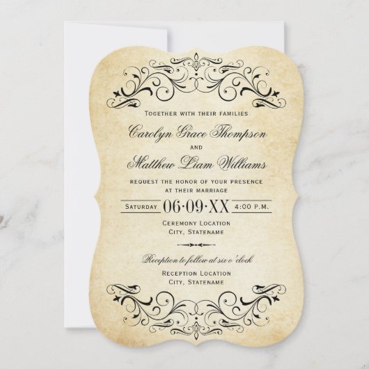 Invitation Vintage Rustic Black Flourish Mariage (Devant)