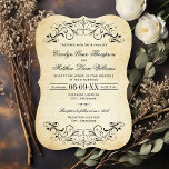 Invitation Vintage Rustic Black Flourish Mariage<br><div class="desc">Des tourbillons décoratifs et des fleurs encadrent cet élégant design de faire-part de mariage d'inspiration vintage. Style arrière - plan rustique à texture antique avec design noir. Personnalisez le texte personnalisé pour votre cérémonie de mariage et réception.</div>