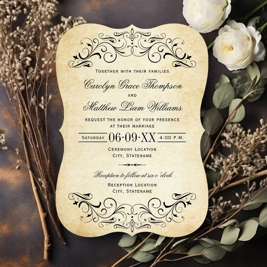 Invitation Vintage Rustic Black Flourish Mariage