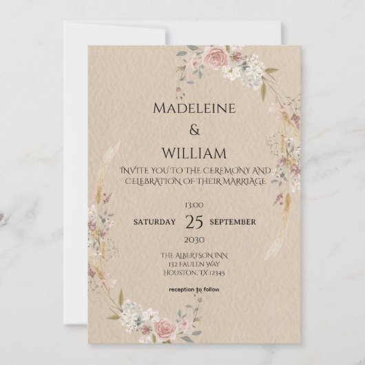 Invitation Vintage Rustic Boho Mariage (Devant)