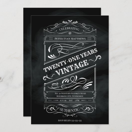 Invitation Vintage Rustic Chalkboard 21e anniversaire (Devant / Derrière)