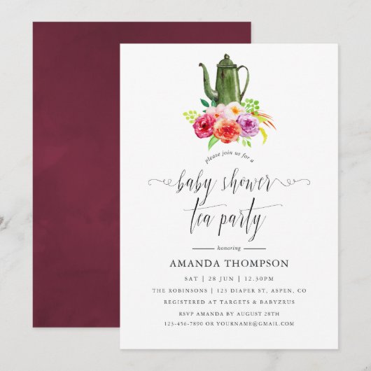 Invitation Vintage Rustic Charme Baby shower Tea Party (Devant / Derrière)