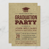 Invitation Vintage Rustic Country Burlap fête de graduation (Devant / Derrière)