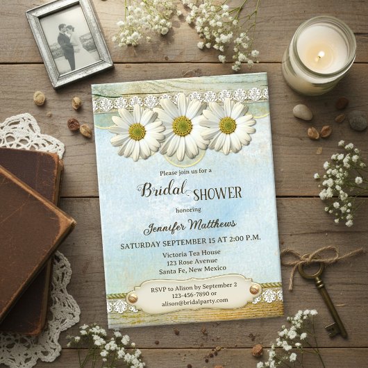 Invitation Vintage Rustic Country Daisy Bridal Shower 