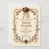 Invitation Vintage Rustic Cowboy Western Leaf 70th Birthday  (Devant)
