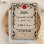 Invitation Vintage Rustic Floral Frame Islamic Muslim Wedding<br><div class="desc">Amaze your guests with this vintage theme wedding invitation featuring a beautiful floral border with a lovely rose on top and 'Bismillah' in Arabic calligraphy against a rustic parchment background. Simply add your event details on this easy-to-use template to make it a one-of-a-kind invitation.</div>