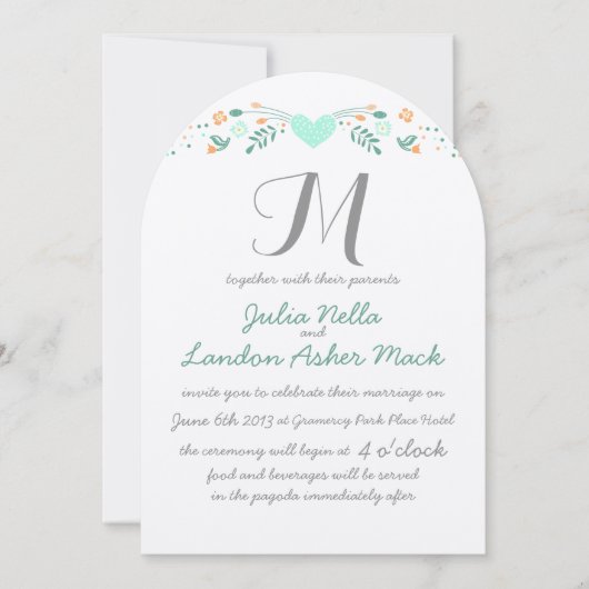 Invitation Vintage Rustic Folk Art Mint Mariage (Devant)