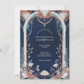 Invitation Vintage Rustic Navy Floral Art Nouveau (Devant)