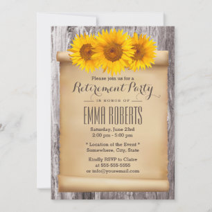 Invitation Vintage Rustic Sunflower Parti de retraite en bois