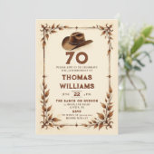 Invitation Vintage Rustic Western Leaf Cowboy 70th Birthday  (Debout devant)