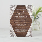 Invitation Vintage Rustic Wood dentelle 60e anniversaire Invi (Debout devant)
