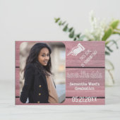 Invitation Vintage Rustic Wood Graduation Photo Enregistrer L (Debout devant)