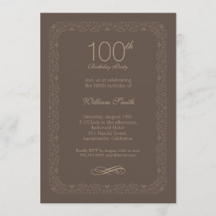 Invitation Vintage rustique 100e anniversaire de fête Invitat