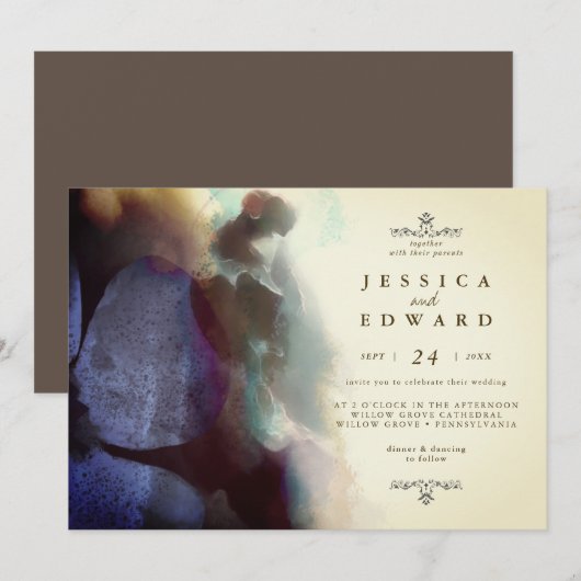 Invitation Vintage Rustique Aquarelle Bird Mariage Floral (Devant / Derrière)