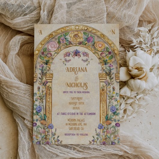 Invitation Vintage Rustique coloré Floral Mariage