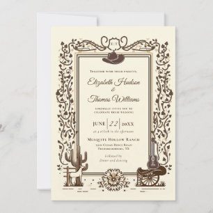 Invitation Vintage rustique Cowboy Mariage Western Frame