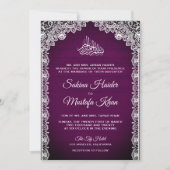 Invitation Vintage Rustique Dentelle Prune Violet Mariage Isl (Devant)