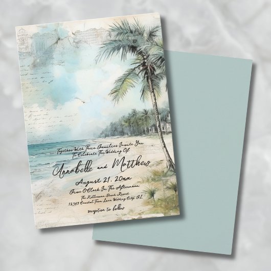 Invitation Vintage Rustique Élégant Tropical Beach Mariage
