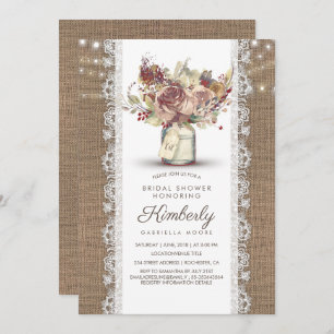 Invitation Vintage rustique Mason Jar Burlap Fête des mariées
