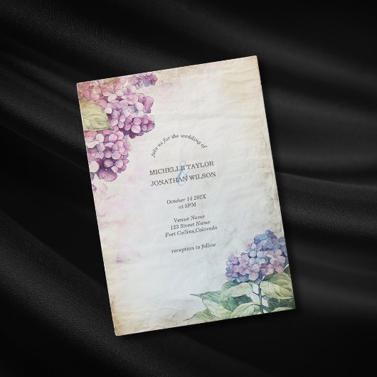 Invitation Vintage Rustique Pastel Hydrangea Flower