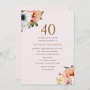 Invitation Vintage Rustique Pêche Floral 40e anniversaire Inv